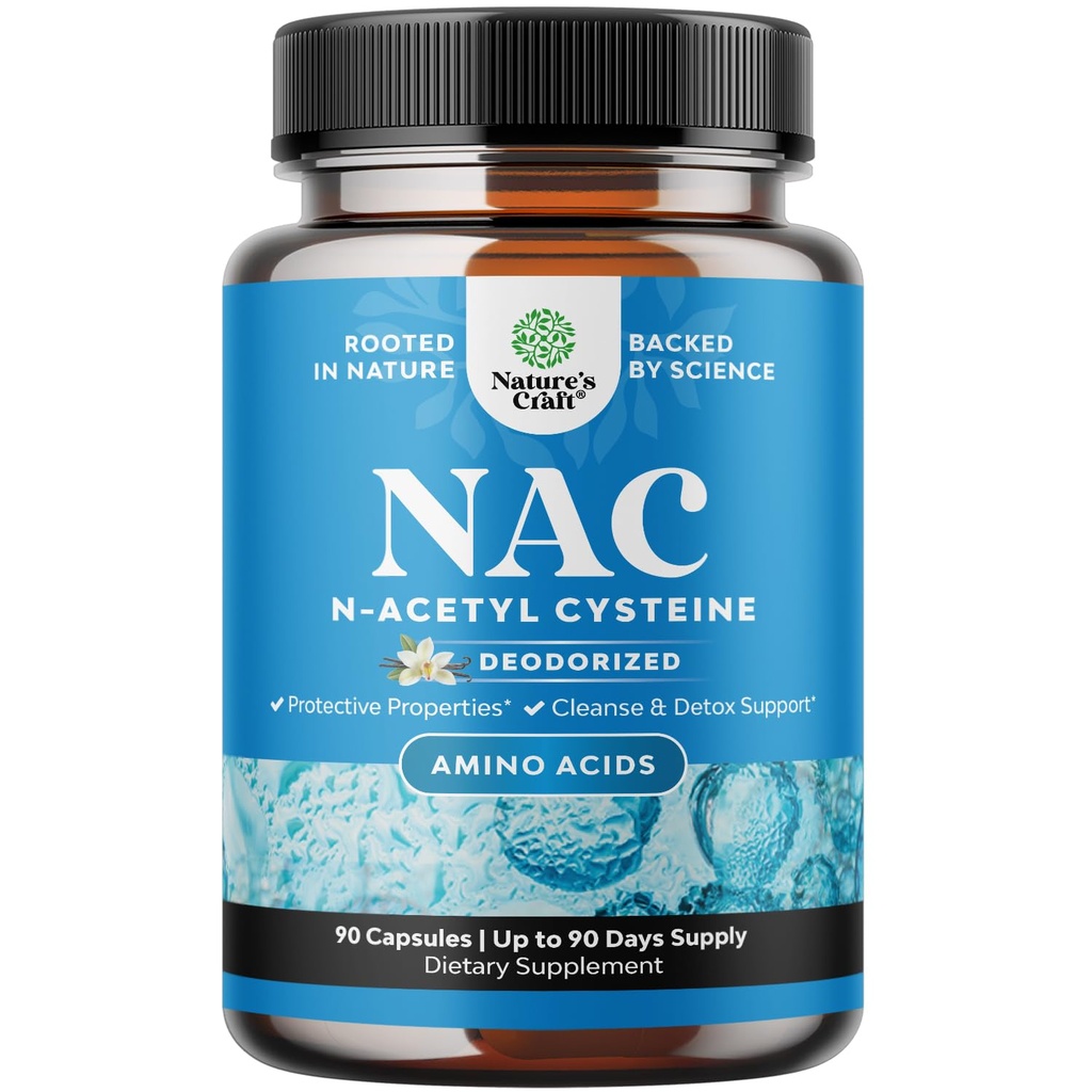 Naturas Craft NAC Supliment N-Acetyl Cysteine - Vegan de înaltă absorbţie NAC 600 mg pe capsule de servire - Glutatione Precursor pentru ficat Cleanse Detox & Reparare Plus Lung Health - 90 Conte