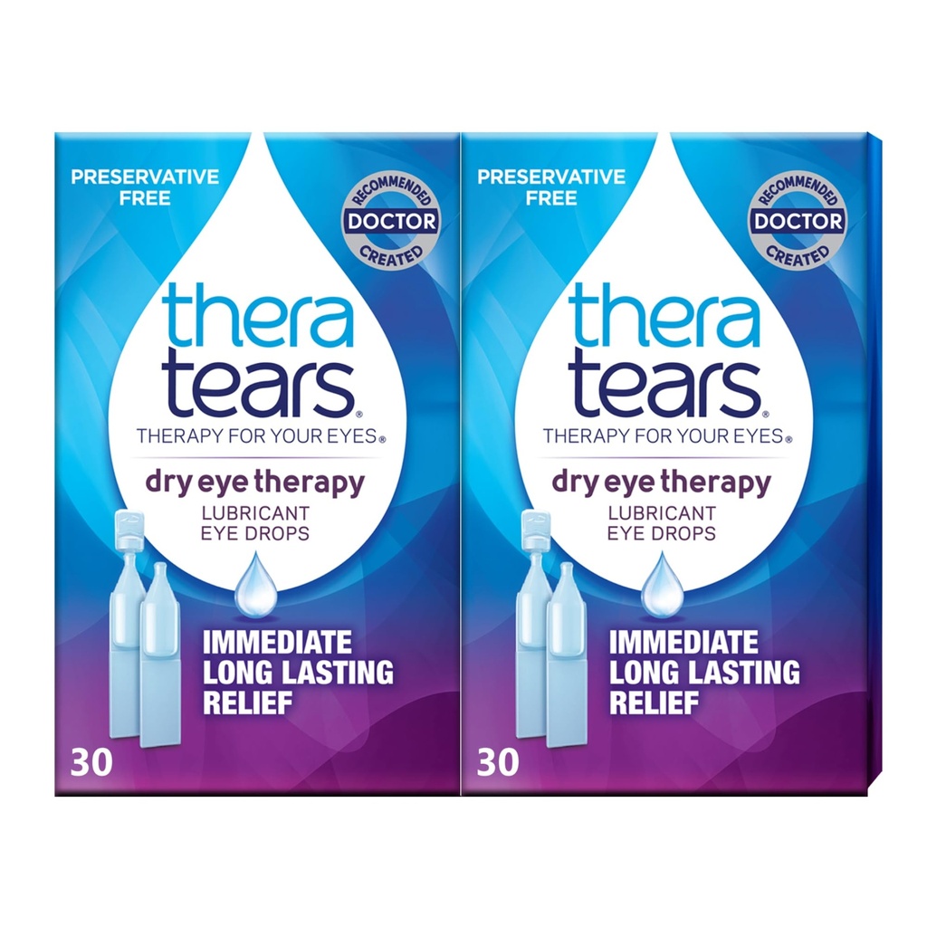 TheraTears Dry Eye Terapie Lubrifiere picături oftalmice pentru ochi uscaţi, picături pentru ochi fără conservanţi, 30 flacoane pentru utilizare unică (2 ambalaj)