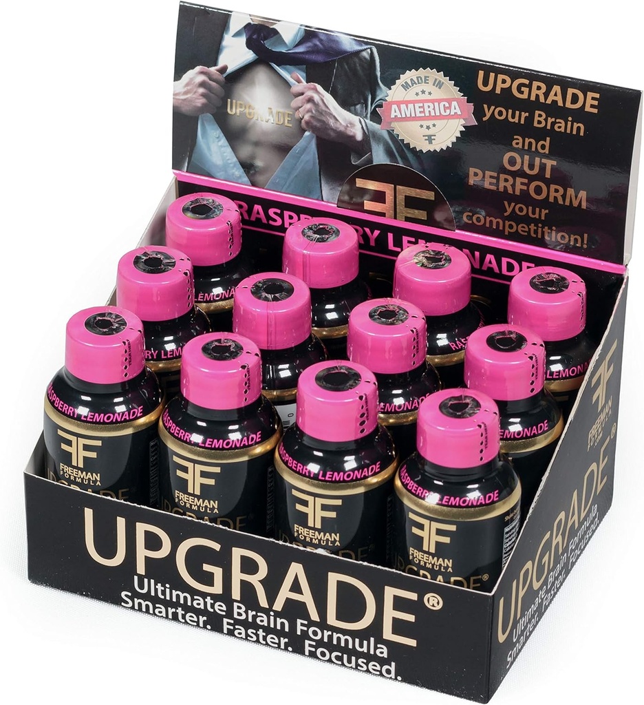 Upgrade Brain Supplement - Îmbunătățește memoria, concentrarea, concentrarea și claritatea - Amestec de AAKG cu Beta Alanine, Alpha GPC, Ceai verde & Ginkgo Biloba-2 Fl oz (12 Pack)