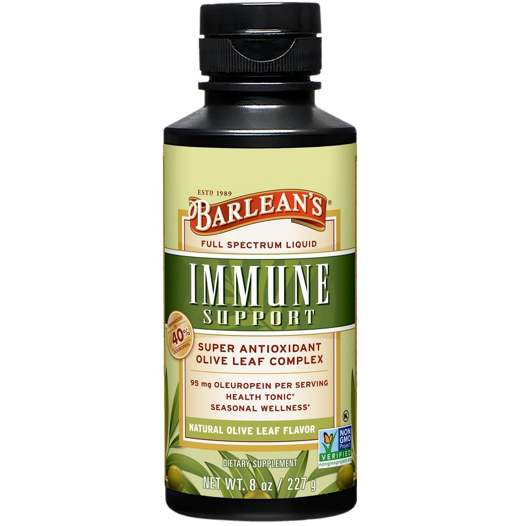 Barlean Olive Leaf Complex de suport imunitar lichid, 95mg Oleuropein Antioxidanti, 8 oz