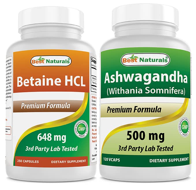 Cele mai bune naturale Betaina HCL 648 mg și extract de Ashwagandha 500 Mg