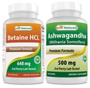 Cele mai bune naturale Betaina HCL 648 mg și extract de Ashwagandha 500 Mg