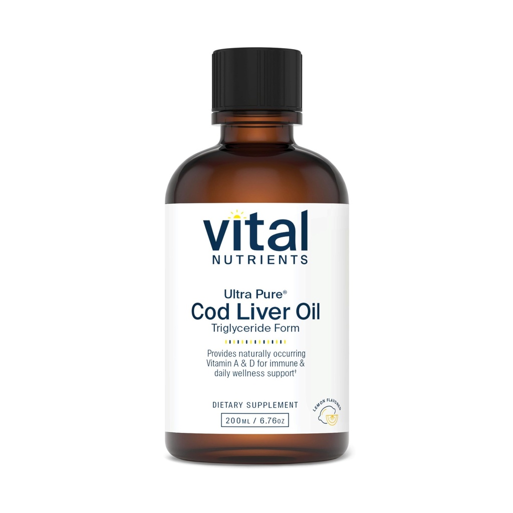 Nutrienti vitali - Ultra pure Cod Ulei de ficat 1025 (grad farmacofarmaceutic) - 100% ulei de ficat de cod norvegian pur - 200 ml pe flacon