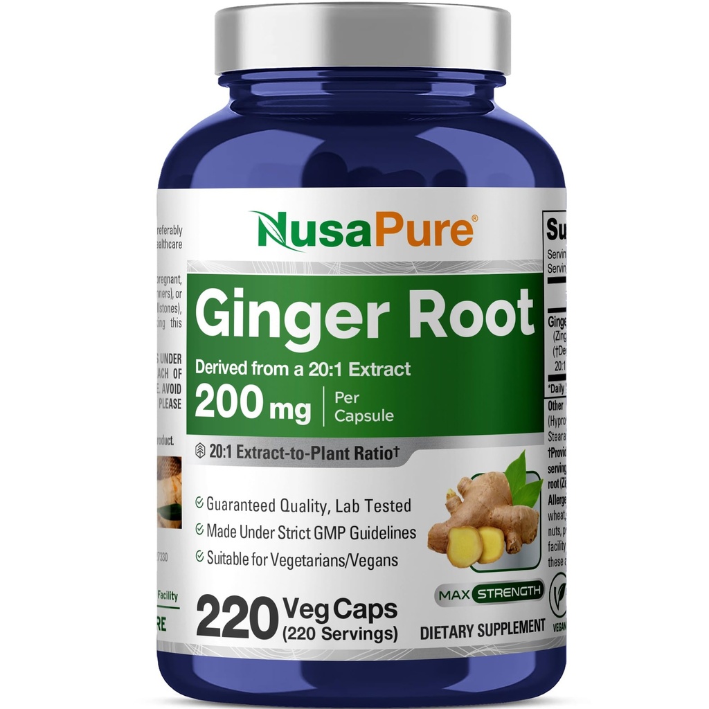 NusaPure capsule cu rădăcină de ghimbir 20:1 Extract, 200 mg echivalent cu 4.000 mg per capse vegetale 