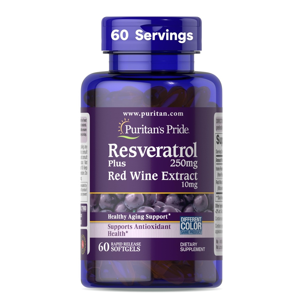 Puritan Pride Premium Resveratrol Youth GuardTM 250mg, Dietary Supplement for Immune System, Antioxidant, Sugar Metabolism, sânge flux, și Vascular Function Support, 60 Rapid de eliberare Softgels