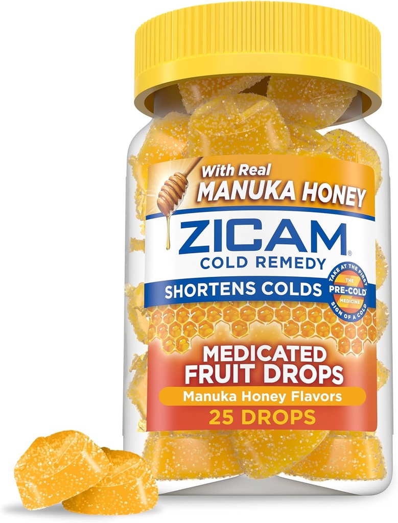 Zicam Cold Remedy Zinc Drops de fructe medicamentate, Manuka Honey Flavor, Homeopatic, Rece Scurtare Medicina, Scurta durata rece, 25 Conte