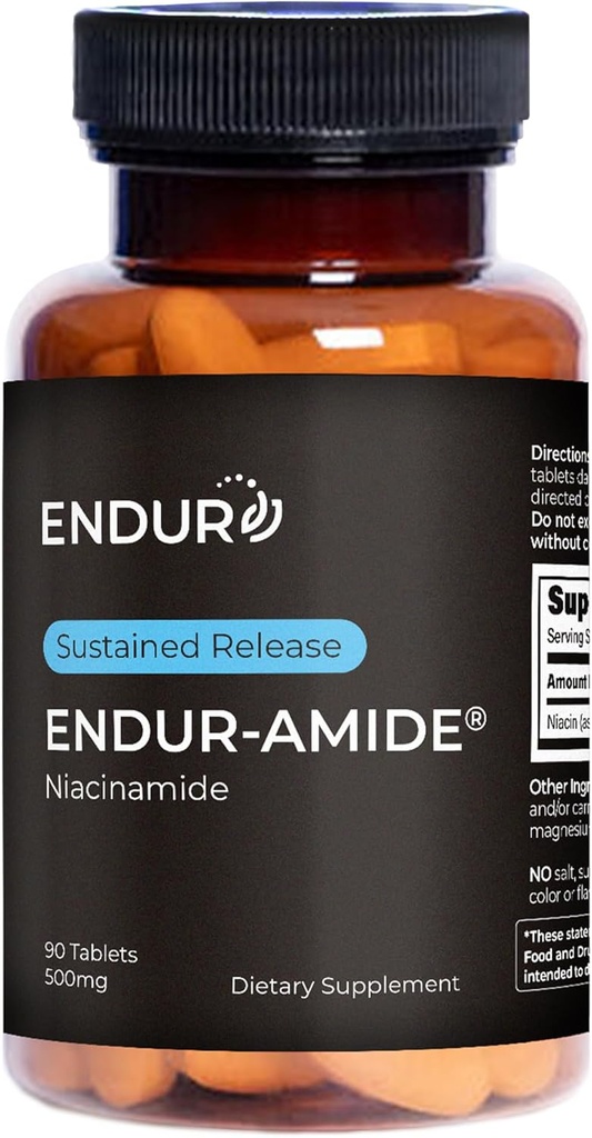 Suplimentul ENDUR-Amide, ajută la susținerea wellness de imbatranire sanatoasa si celular, ajută la menținerea pielii și sănătatea întregului corp, gluten gratuit, 500 mg (90 comprimate)