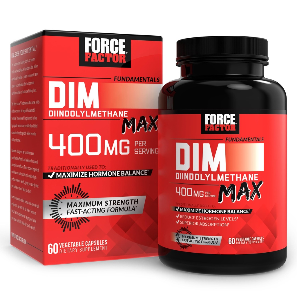 Force FACTOR DIM Max, Dim Supliment 400mg, Estrogen Echilibru pentru femei si barbati, Extra Putere pentru Acnee hormonala, Metabolism, Menopause, POSS, Diindolilmetan, Absorbtie superioara, 60 Capsule