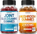 Glucosamine Chondroitin (60 Count) Suplimente comune pentru bărbaţi şi femei - Delicious Raspberry Flavor şi Mushroom 10 în 1 Blend (120 Gummies) Focus & Brain Mushroom Supplement - Vegan & SUA Made