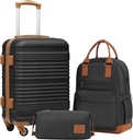 Set de bagaje Coolife 3 Set de bagaje piese Carry On Valiza Hardside Bagaj cu TSA Lock Roți Spinner (Black, 3 piese set (BP/TB/20))