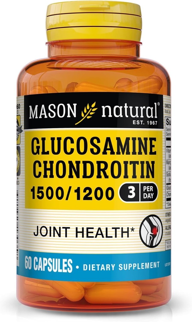 MASON NATURAL Glucosamină Chondroitin 1500/1200 cu vitamina C, sprijină sănătatea comună pentru flexibilitate normală și mobilitate*, 60 capsule