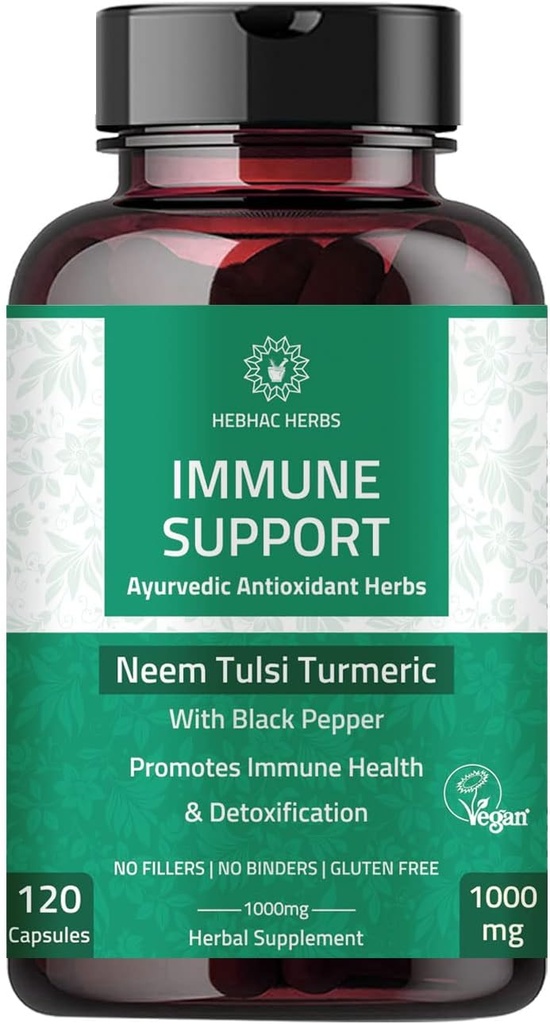 Capsulele de sprijin imun - Suplimentul de sprijin pentru imunitate 120 capsule fabricate cu Neem organic, Tulsi, Amla & Turmeric, Îmbunătățește Wellness și Funcția Imunity.