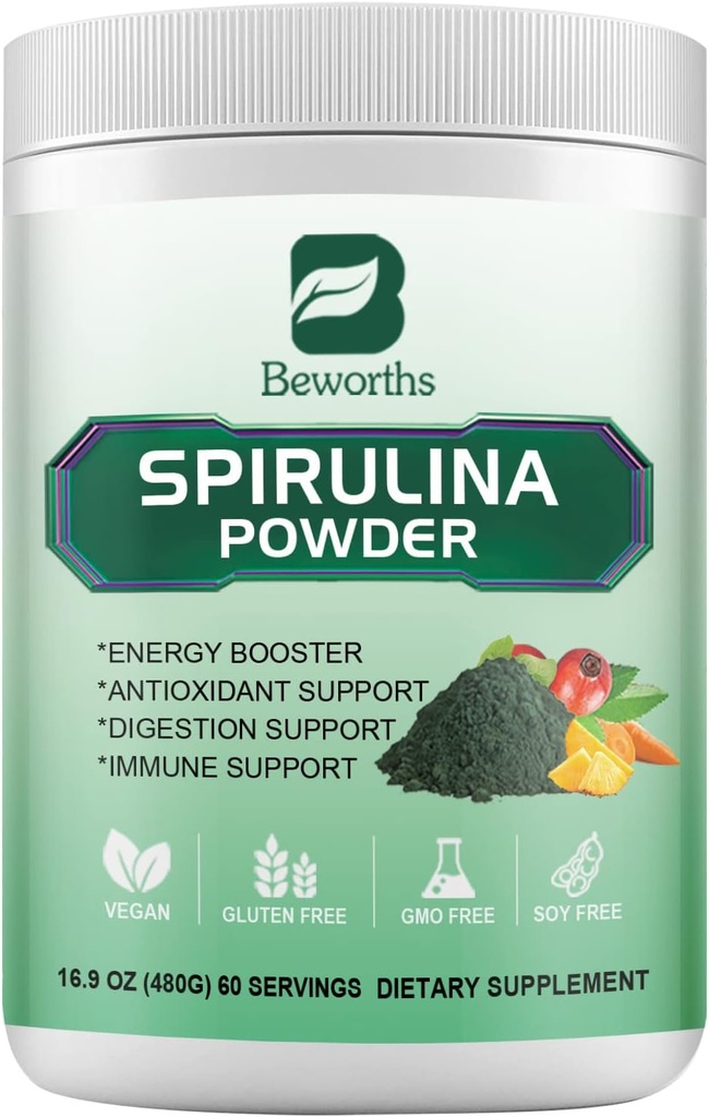 Spirulina Powder, Super Greens Powder Smoothies & Juices Mix cu Spirulina, Probiotice Enzime digestive, Chlorella, fructe vegetale, Iarba de grâu pentru imunitate, Suporturi de digestie - Vegan