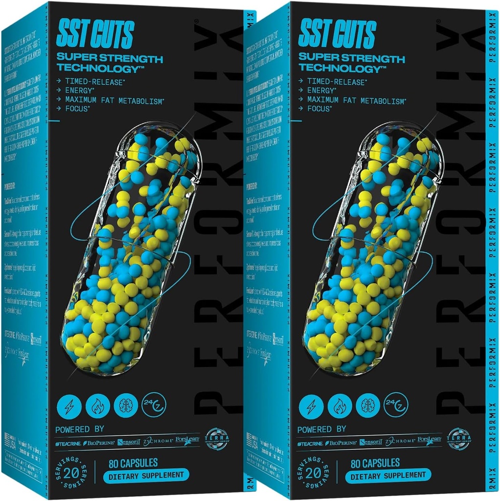 PERFORMIX - Taieturi SST - Termogenice cu CLA - Energie, Focus & Mood - Suport metabolic - Controlul foamei - Nootrop - Preworkout - Bărbaţi şi femei - 160 Serviri - 2 Pack