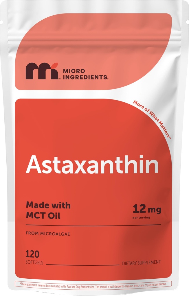 Micro Ingrediente Astaxanthin 12mg cu ulei MCT, 120 Softgels, 4 Luna de aprovizionare 