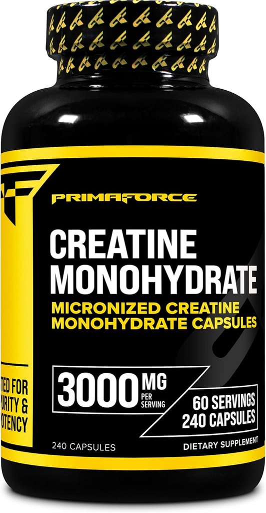 Capsulele de Creatină monohidrată Primaforce - 240 capsule, 3000 mg per Serving, Gluten Free şi non-GMO