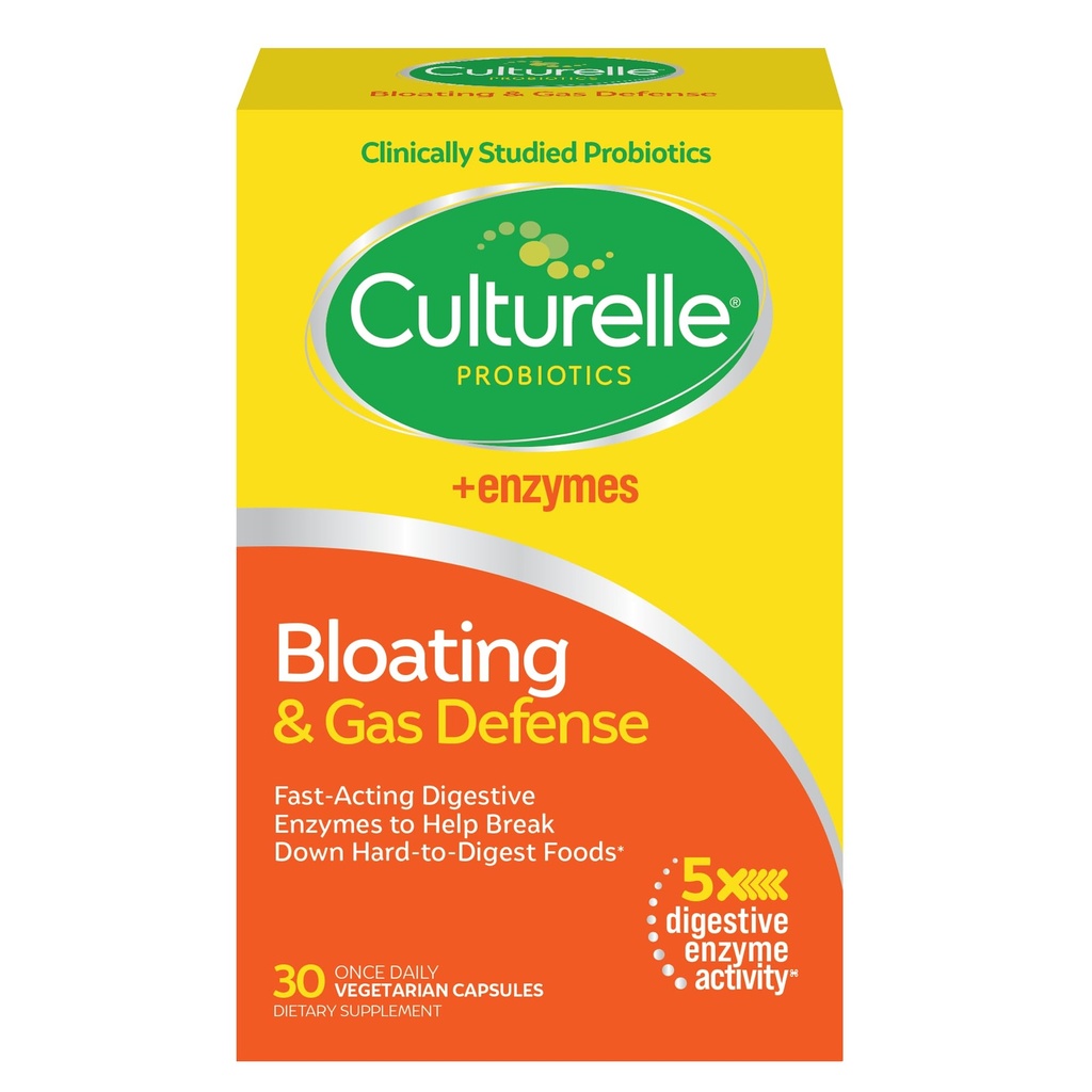 Culturelle Blooting & Gas Defense, Enzymes Digestive & Probiotice pentru sanatate digestiva, 30 Capsule, Sustine Indigestie ocazionala & Disconfort