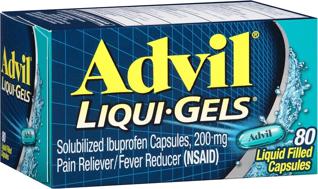 Advil Liqui-Gels Durere Reliever şi Reductor Febră, Durere Medicina pentru adulţi cu Ibuprofen 200mg pentru dureri de cap, dureri de spate, dureri menstruale şi dureri articulare de relief - 80 capsule umplute cu lichid