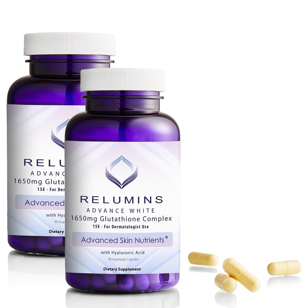 Relumins 1650mg L-Glutatione Complex cu acid hialuronic, acid alfa lipoic, Rose HIPS, vitamina E & Riboflavin, suport antioxidant, Hydration piele & Wellness, Made in USA 