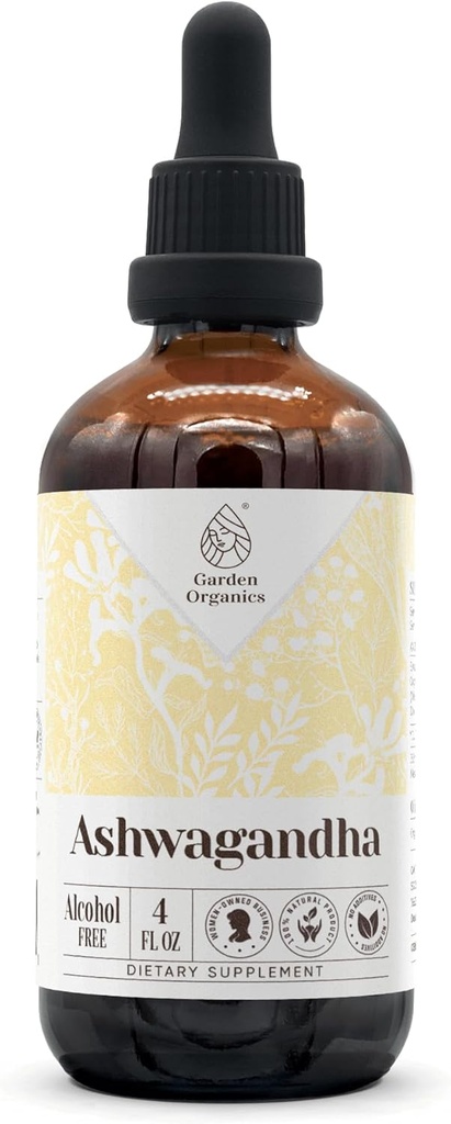 Extract de tinctură naturală fără alcool Ashwagandha, Booster de sistem imunitar, picături de lichid fabricate din 100% Ashwagandha (Withania somnifera) Root uscat (4 fl oz)