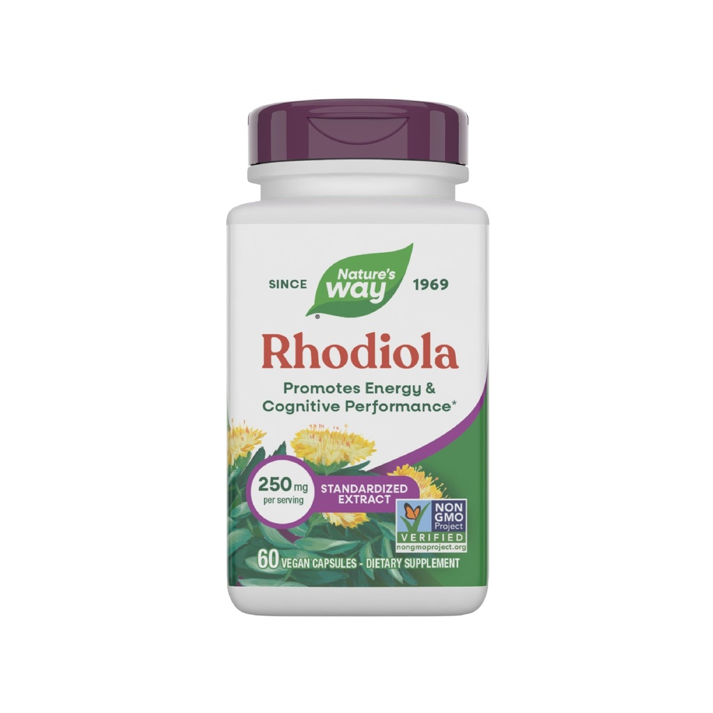 Natura's Way Rhodiola Premium Extract, 250 mg per servire, Suporturi Energy & Cognitive Performance*, Adaptogenic Herb*, Proiect non-GMO Verified, Vegan, Gluten Free, 60 Capsule (Packaging May Vary)