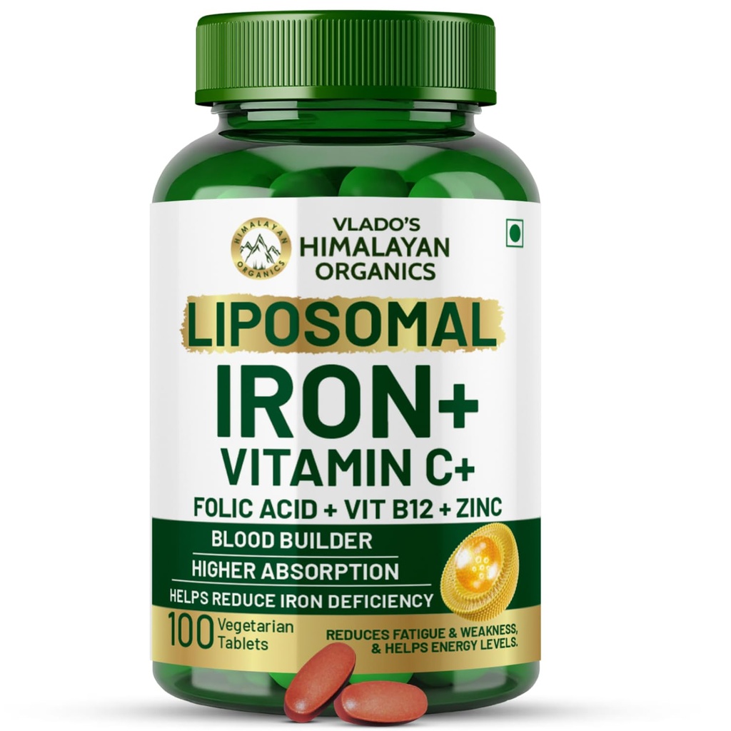 Himalayan ORGANICS Organics Chelated Iron cu vitamina C,B12,Zinc & Folic Acid 
