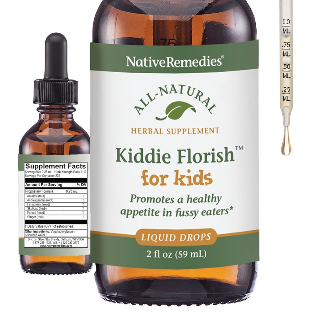 Remedii native Kiddie Florish - All Natural Herbal Supplement Promovează un apetit sănătos în Picky Eaters - 59 ml