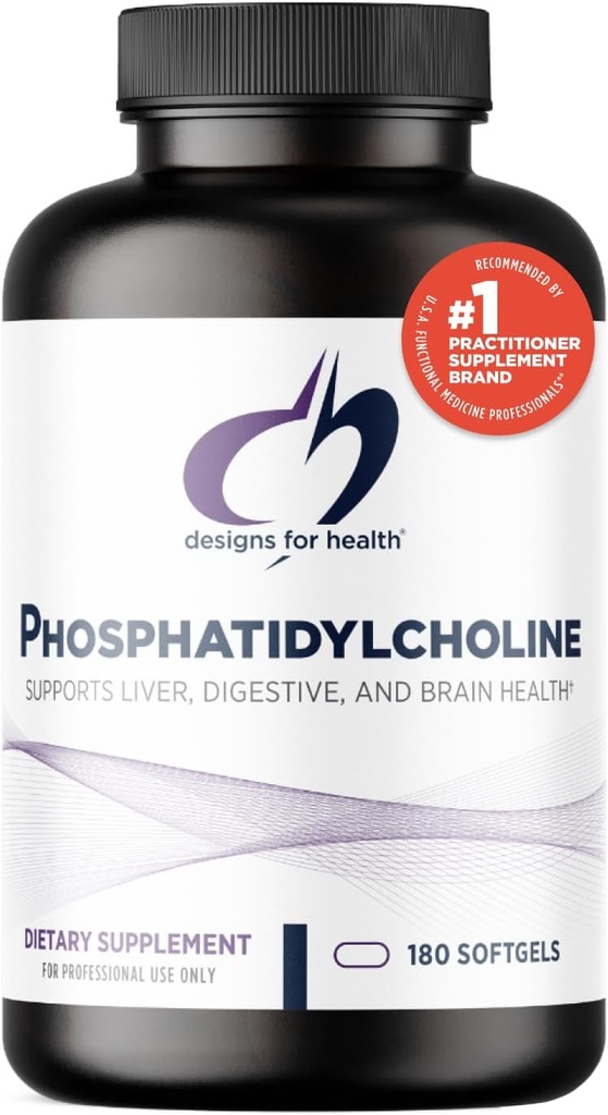 Design-uri pentru sănătate Fosfatidilcolină Softgels - Phosfatidil Choline Supliment de la Soy Lecitin pentru a sprijini ficat + Brain Health (180 Softgels)