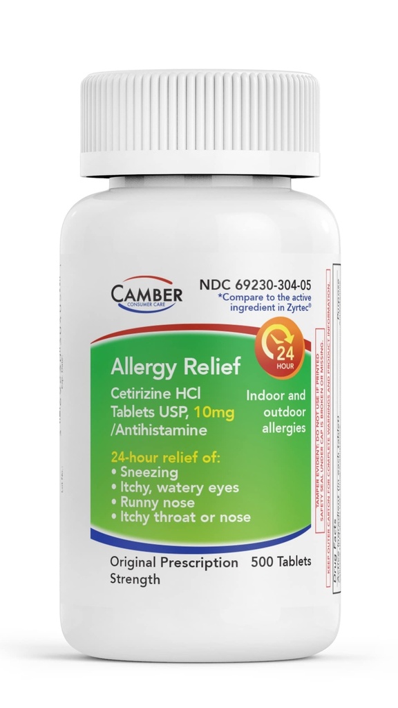 CAMBER PHARMACES, INC Cetirizina HCI 10mg Tablete, 24- Hour Alergia Ajutor, Alergia Medicamente - 500 Conte