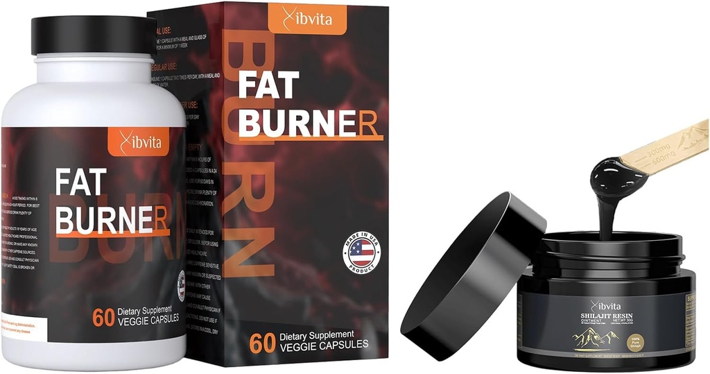 Fat Burner pentru barbati Femei & Pure Himalayan Organic Shilajit Resin, Pierdere in greutate Apetit Suppressant, Shilajit cu acid fuzilic & 85+ Trace Minerale Suplimentul pentru energie Stimularea și sprijinul imunitar