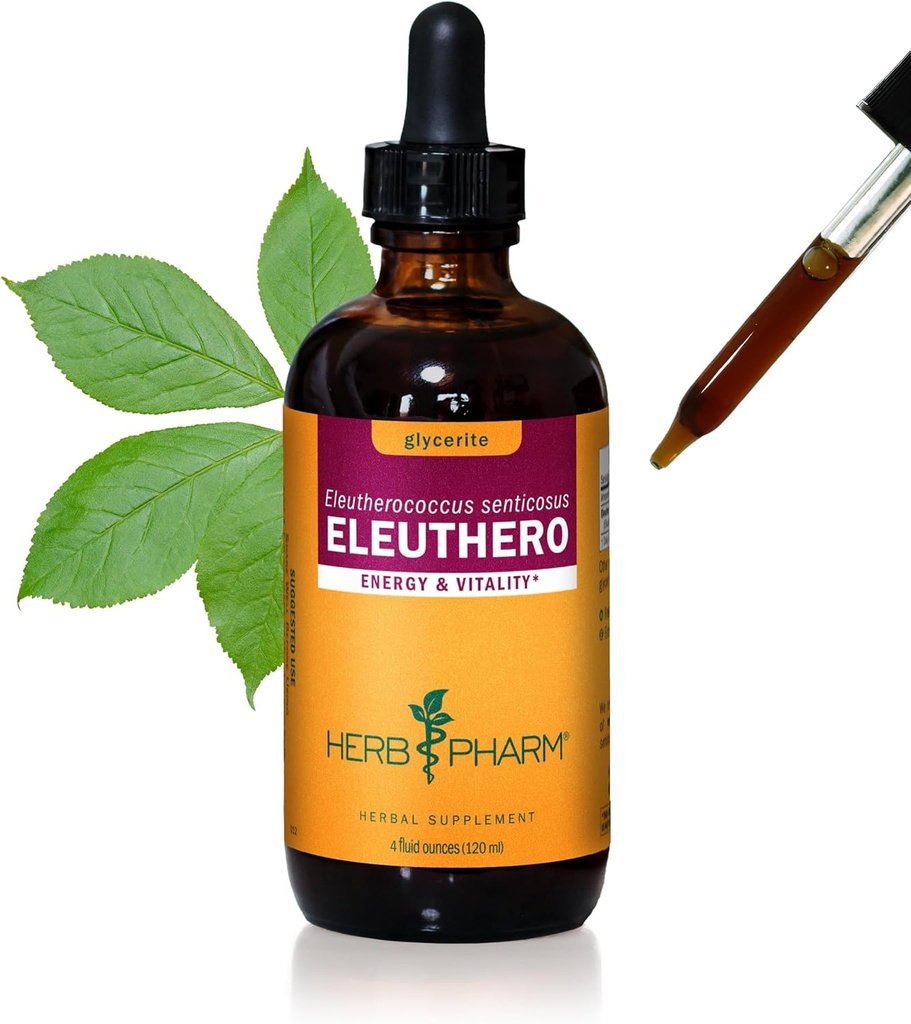 Herb Pharm Eleuthero Root Liquid Glicerite pentru energie și rezistență, Glicerit fără alcool, 4 Ounce