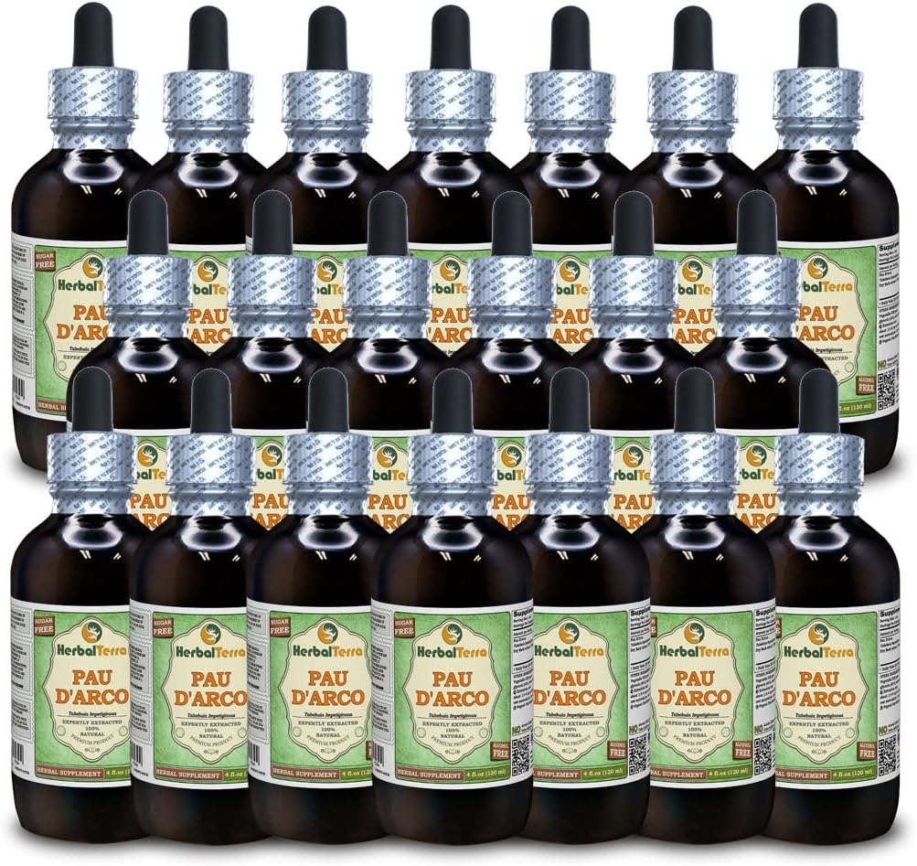 PAU d'arco (Tabebuia Impetiginosa) Glicerit, Extract lichid fără alcool din barcă uscată (Brand Name: HerbalTerra, Proudly Made in USA) 20x4 fl.oz (20x120 ml)