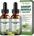(2 Pachete) Soursop Graviola Pure Liquid Drop Support Digestive Skin Health, Sleep & Antioxidant - Guanabana Oil Organic Leaf Exact Soursop Bitters Picături lichide, Aromă naturală, Non-GMO, Vegan, 4 Fl Oz