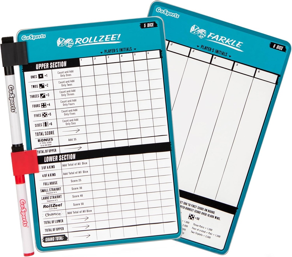 GoSports Dry Erase Rollzee şi Farkle Tablou de bord - Dimensiune gigant cu 2 stilouri