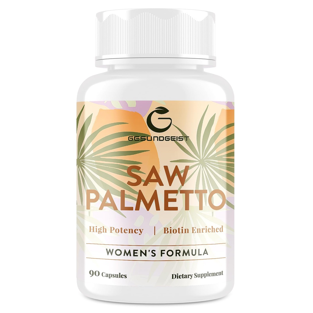 Saw Palmetto pentru femei pierderea parului - DHT Blocker cu 5-in-1 Blend pentru cresterea parului, piele & unghii, wellness urinar - Extra Putere Saw Palmetto Supliment - 90 capsule