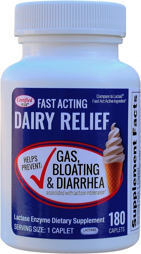 Lactază rapidă 180 Caplete Generic Lactase Fast Act 9000 Unităţi FCC per Caplet