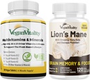 Vegan Vitality Lion Mane x General Health Combo Bundle - 6 luni Lion's Mane and Multivitamines