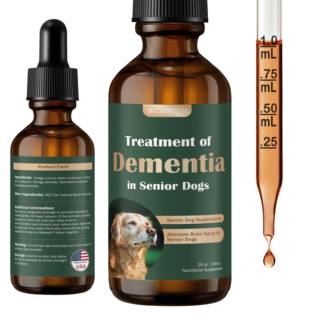 Senior Dog Suplimente pentru Brain Health & Nnervy System Supplement pentru Câini, Demență Supliment pentru Calmare & Relaxare, Adresele Noțiuni de bază pierdut, Retragere socială - 59 ML