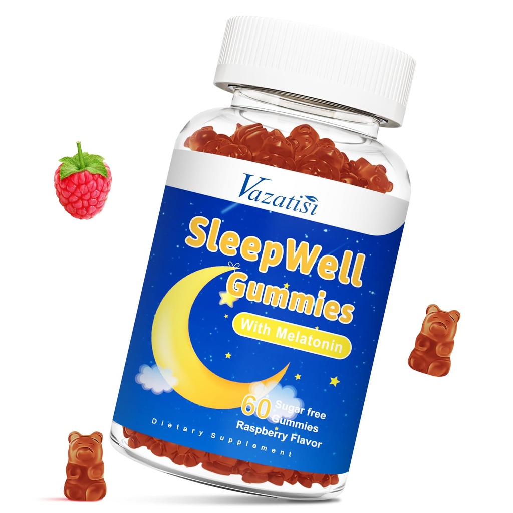 Gume de somn pentru adulți și copii - Melatonine gume fără zahăr cu 7,5 mg de Melatonin Per Gummy, Magneziu, L-Theanină, Vitamina B12, Vegetarian - Aromă de zmeură