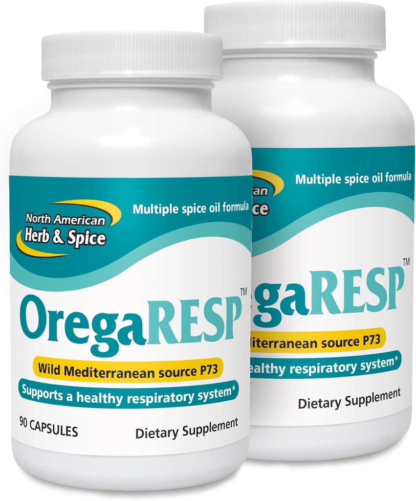NORD AMERICAN HERB & SPICE OrgaResp P73-90 Capsule - Ambalaj de 2 - Suporturi Immune & Respirator - Complex de ulei de condimente multiple cu ulei de Oreganol P73 Oregano - Non-GMO - 90 Serviri totale