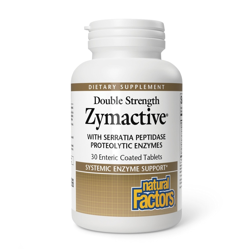 Factori naturali - Zymactive Proteolitic Enzim dublu Putere, Suportă un răspuns inflamator sănătos pentru a ajuta funcția musculară și articulară, Gluten gratuit, non-GMO, 30 comprimate filmate enterice
