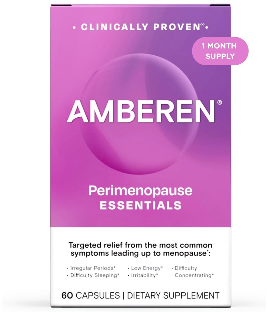 Amberen Perimenopause, Peri-Menopause Multi-Symptom Relief, Vitamina B, Vitamina E & Antioxidanti Supliment, aratat clinic pentru a ajuta la sustinerea echilibrului hormonal, Flash-uri fierbinți și transpirații de noapte, 60 Conte