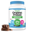 Orgain Organic Vegan Proteina pulbere + Verzi, Cremy Ciocolata Fudge - 21g Proteina pe bază de plante, Gluten gratuit, lactate & Lactoză gratuit, Soy gratuit, fără zahăr adăugat, fier și prebiotice pentru sanatate Gut - 1.94lb