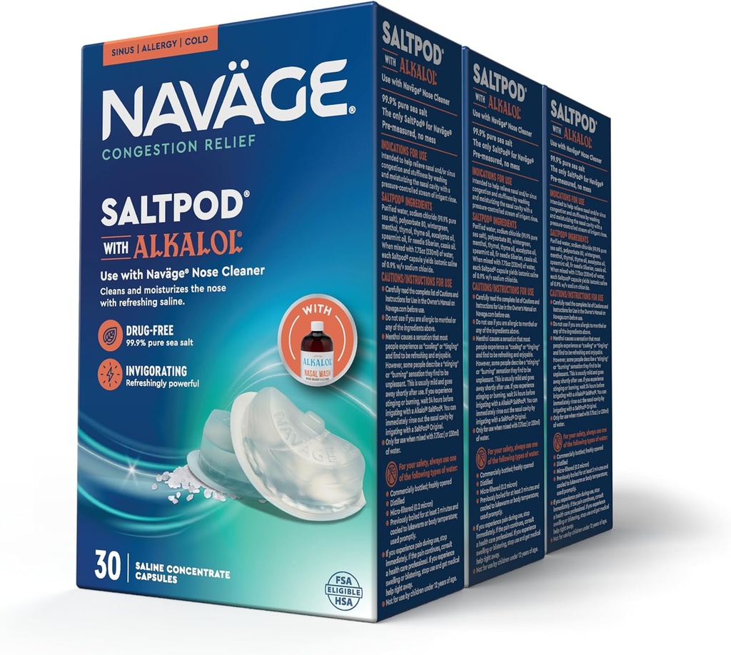 Navage SaltPod w/ Alcalol (3 30- Packs) - Proiectat exclusiv pentru Navage Nasal Rinse - Sinus Clătire Alcalol Pods pentru ajutor rapid (90 SaltPod Refills)