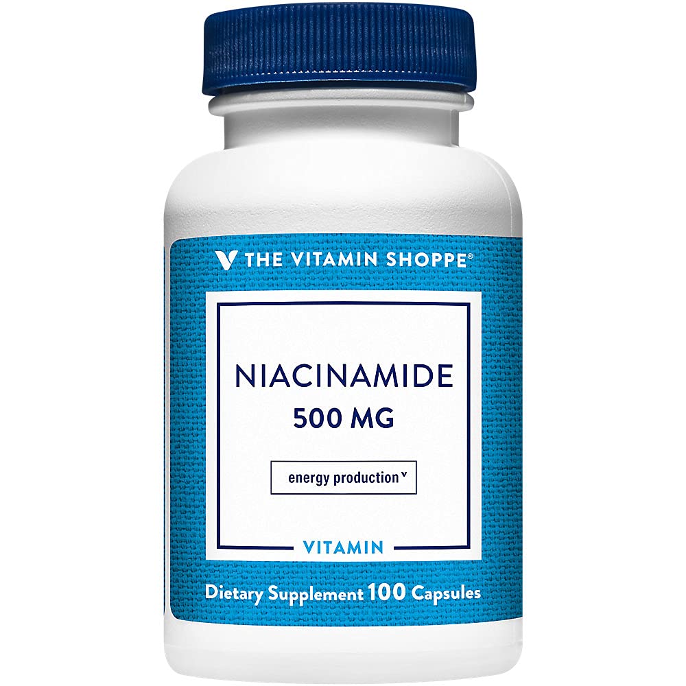 Vitamina Shoppe Niacinamida 500MG, susține nivelurile de colesterol deja în intervalul normal, o dată pe zi (100 capsule)