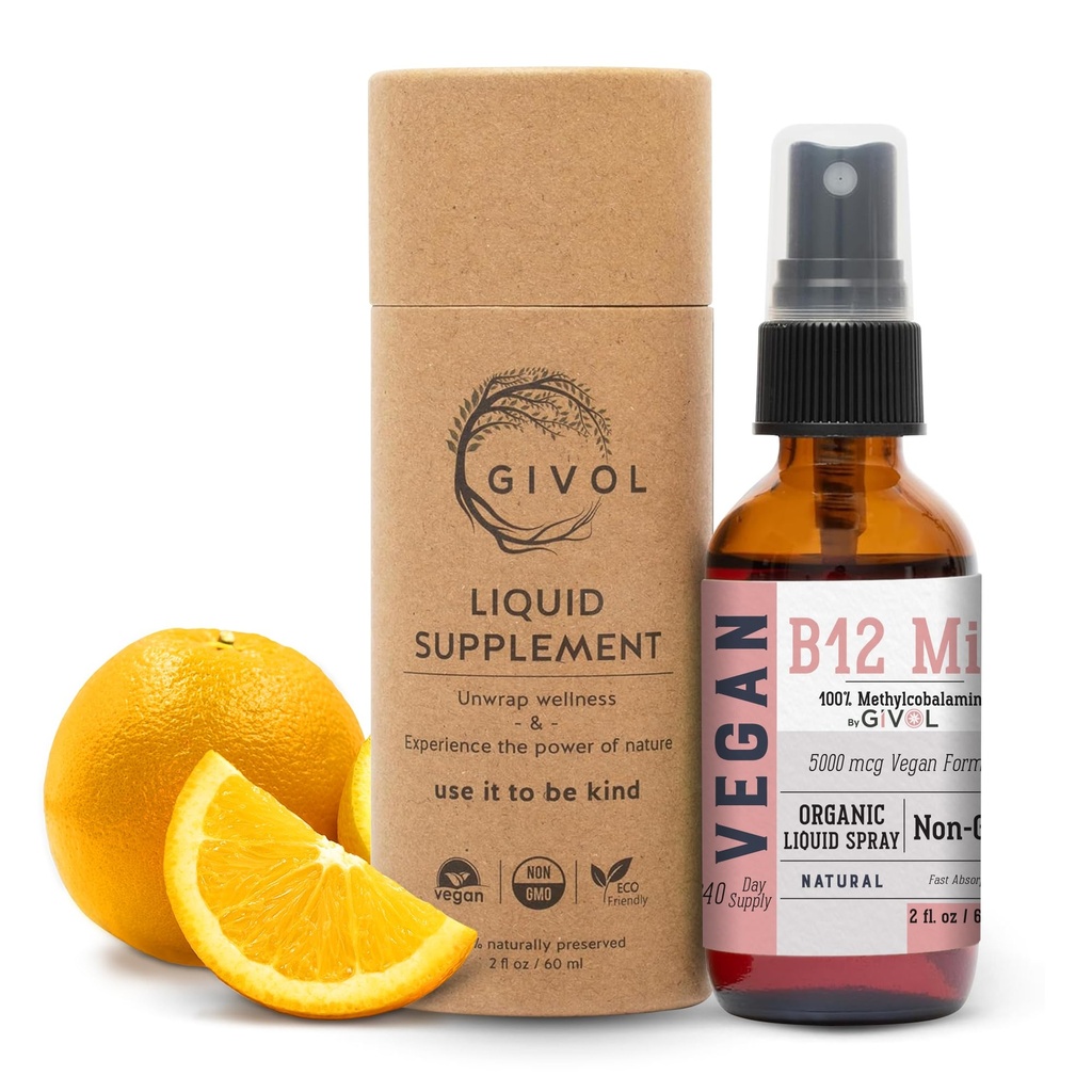 Organic Vegan Vitamina B12 Supliment lichid Mist pentru absorbţie rapidă 5000mcg Metilcobalamină - No Harsh Chemicals or Conservatives - No Artificial Sweeteners Adăugat non-GMO 240 zile de aprovizionare