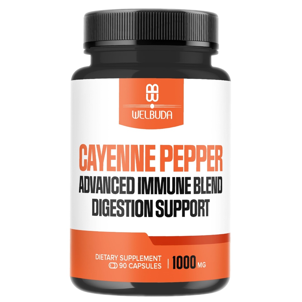 1000mg capsule de ardei Cayenne cu elderberry, echinacea, Berberine HCI & More - Suport Digestion Health, Healthy Heart & Immune System - 90 Veggie Capsule