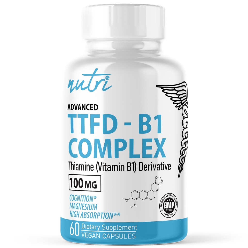 Fusions Natura's TTFD Tiamine B1 Supliment - 100mg 60 Serviri - cu 8mg Magneziu - Fără Fillere Toxice - TTFD Tiamine Tetrahidrofurfuril Disulfide - Tert Parte Lab testate - Nutri Suplimente
