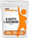 BulkSupplements.com N-Acetyl L-Glutamine Powder - Glutamina Supliment, L Glutamina pulbere, Gut Health & Recovery - Gluten Free, 750 mg per Serving, 250g (8,8 oz) (Pachet de 1)