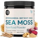 Atlantic Naturals Sea Moss Superfood Powder cu Ashwagandha, Beet Root, și Maca Root - Sea Moss Powder susține sănătos piele, performanță sportivă, și pozitiv Mood - Vanilla Flavor (150g)